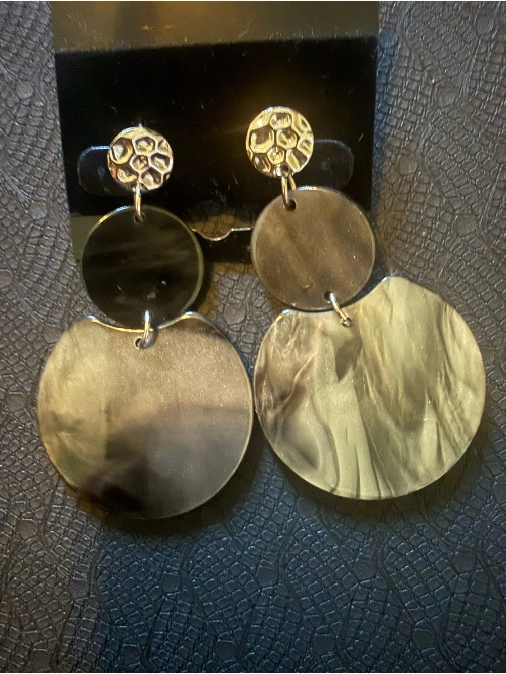 Gold-Accent Black Marbled Drop Earrings 13